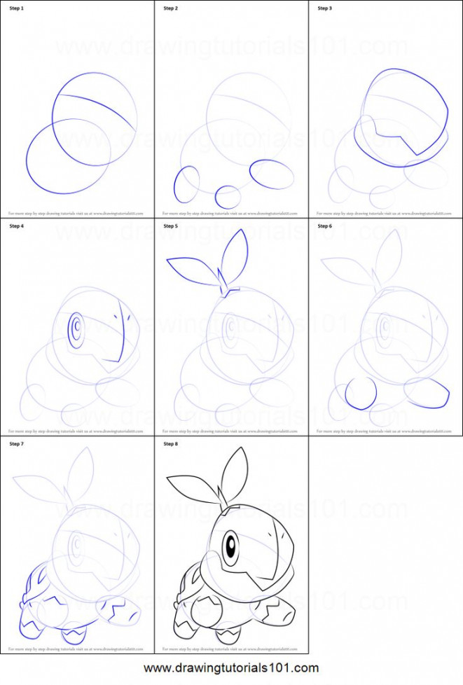 Turtwig from Pokemon printable step by step drawing sheet