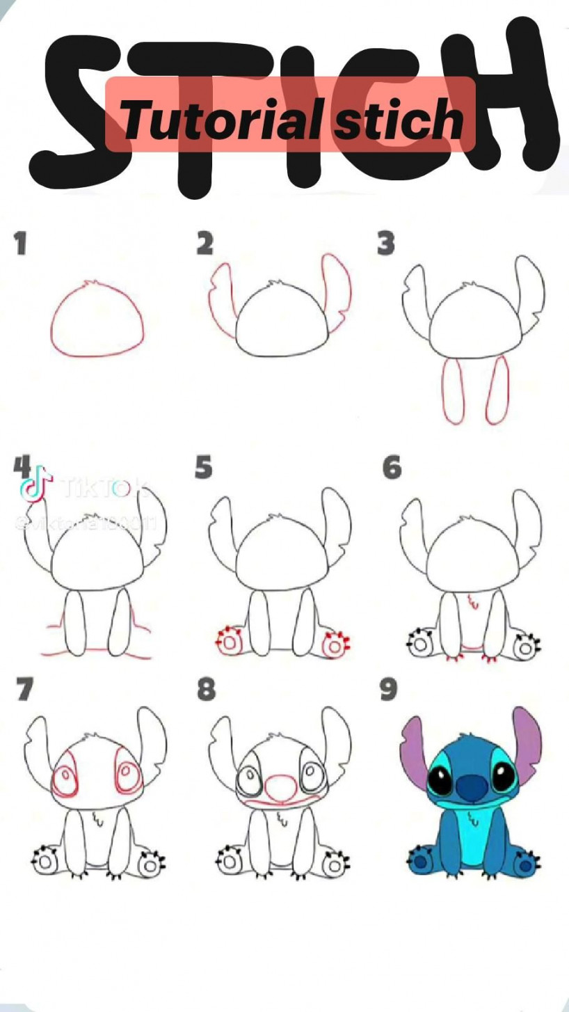 Tutorial stich in   Lilo and stitch drawings, Easy disney