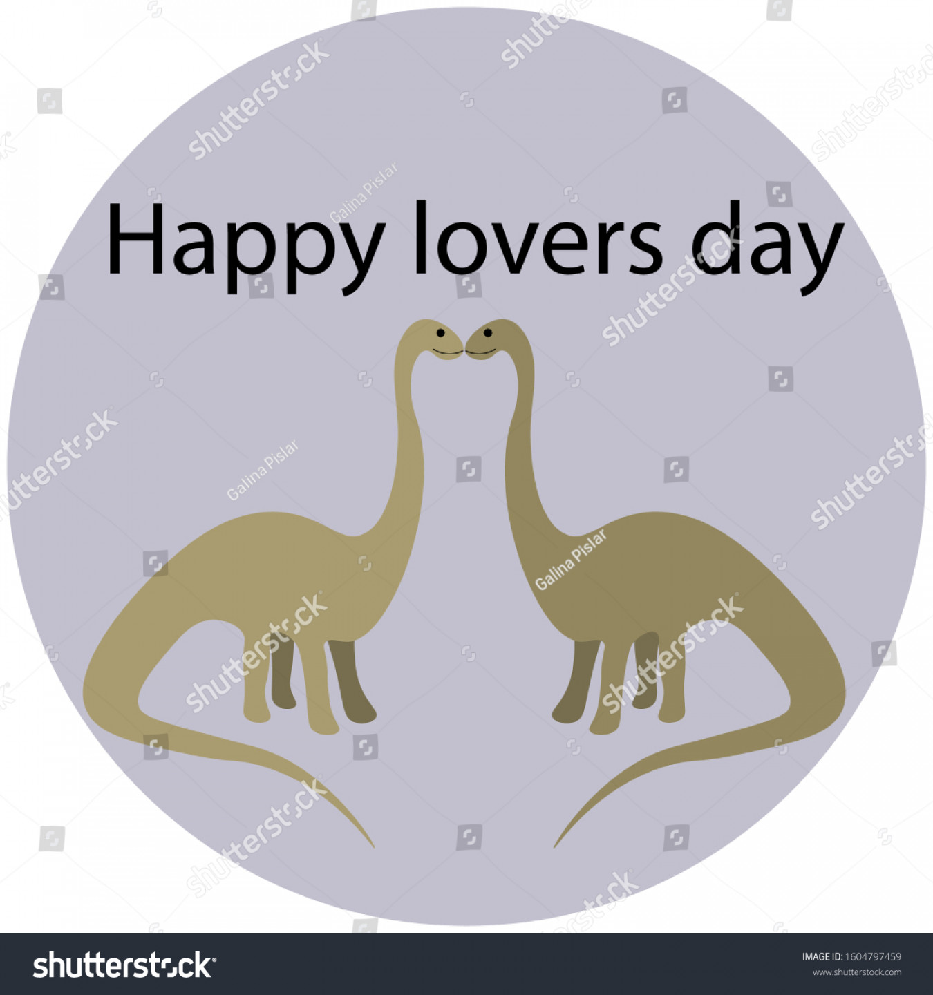 Two Kissing Dinosaurs Circle Isolated On Stock Vector (Royalty