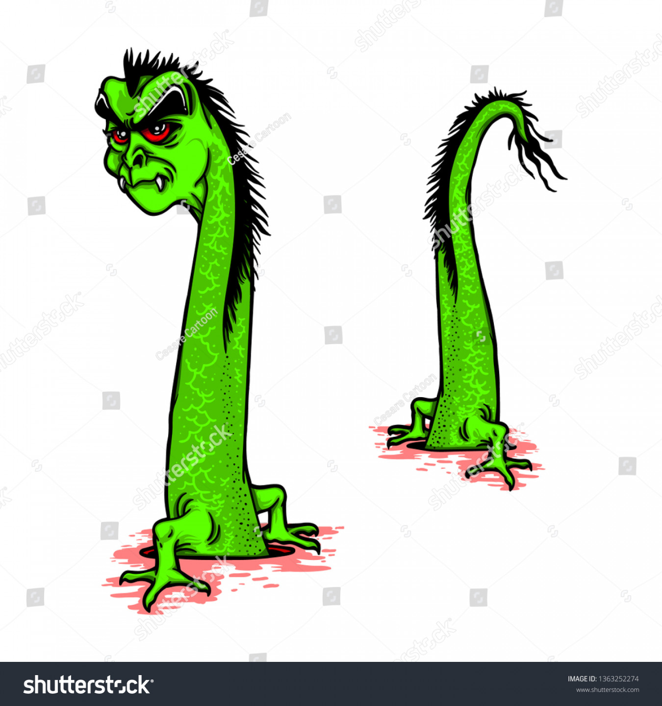 Ugly Beast Illustration Green Snake Face Stock Vector (Royalty