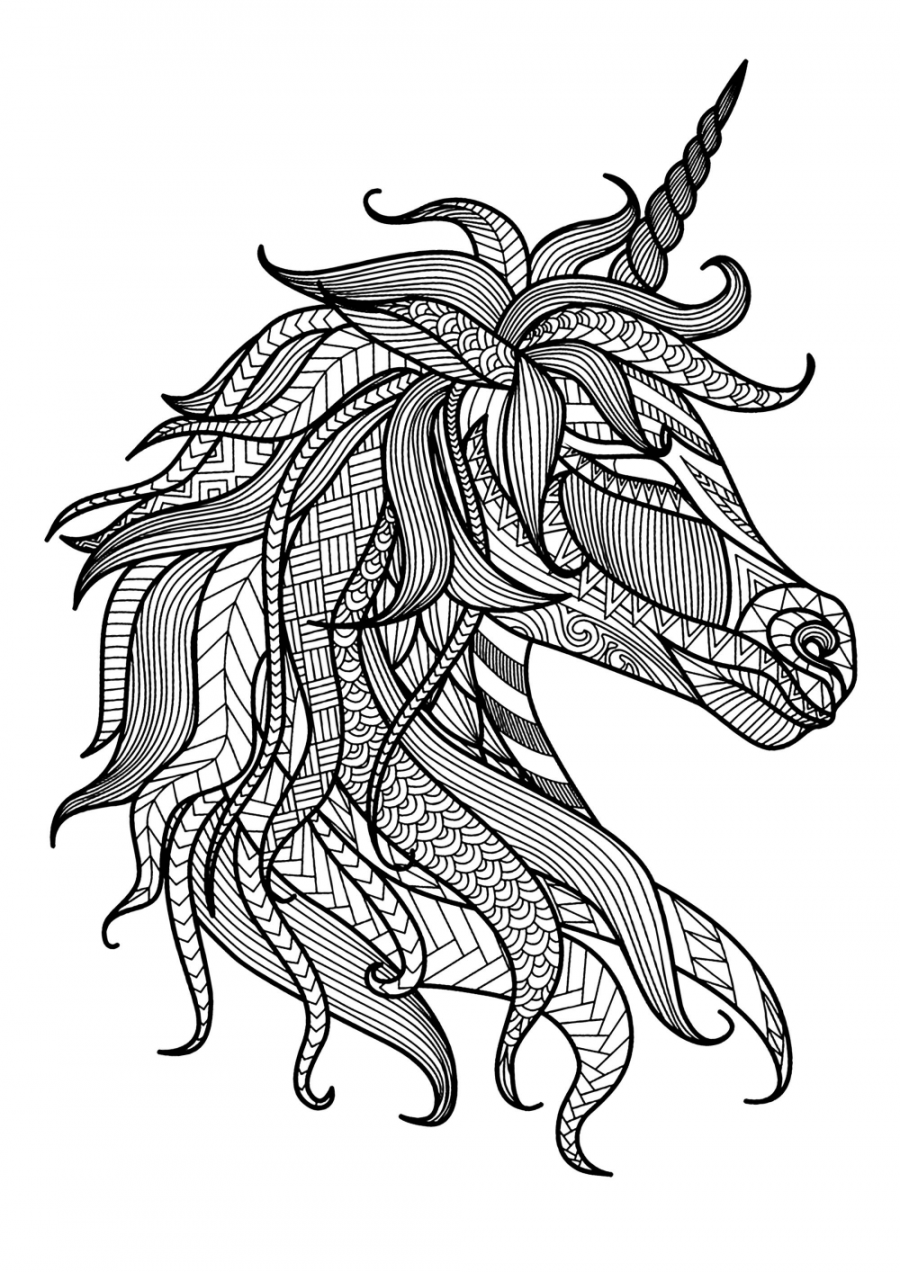 Unicorn head with complex and various patterns  Unicorn coloring