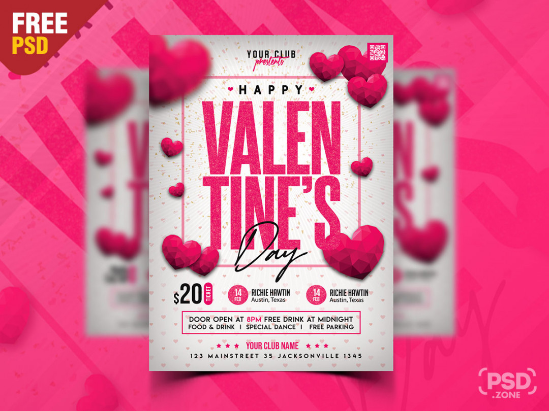 Valentines Day Party Flyer PSD Template - PSD Zone