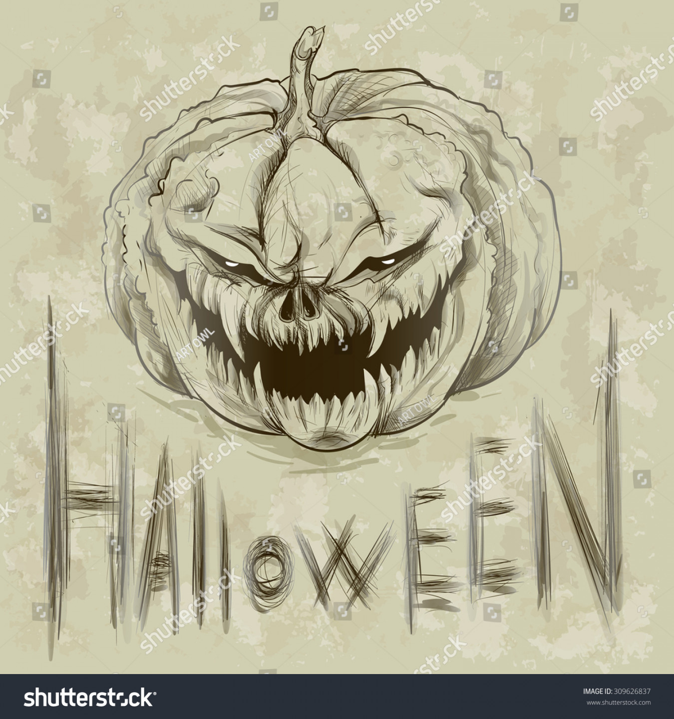 Vector Illustration Evil Pumpkin On Grunge Stock Vector (Royalty