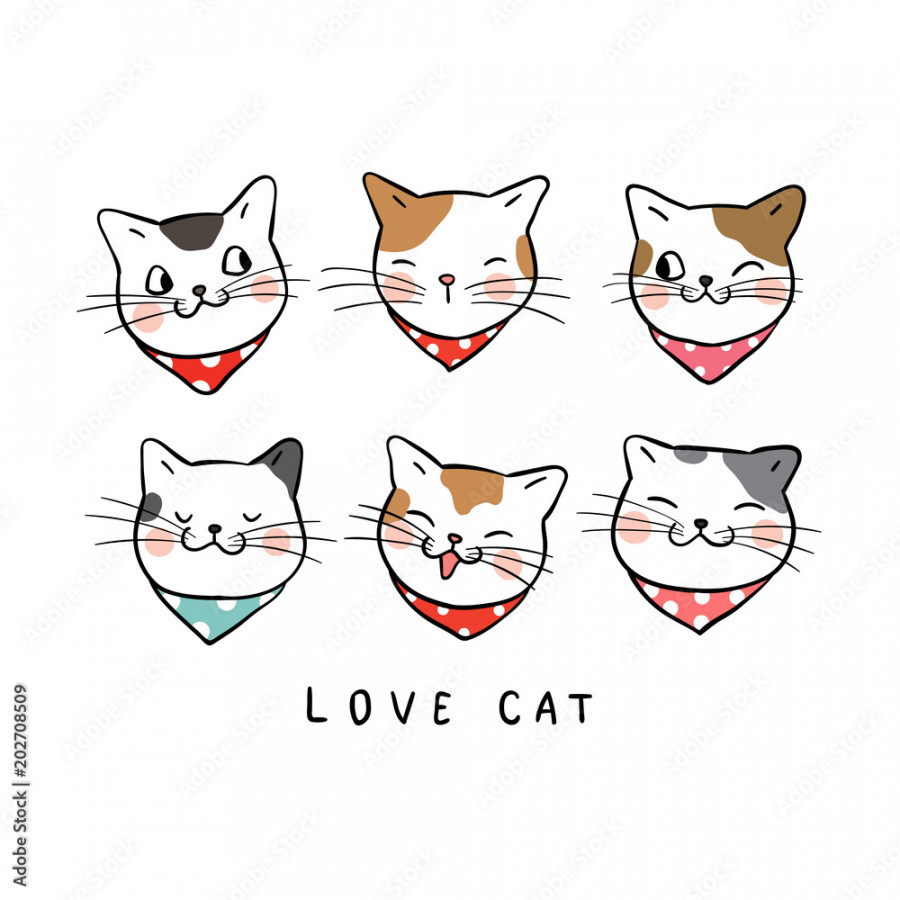 Vector illustration set design different emotion face of cat Draw