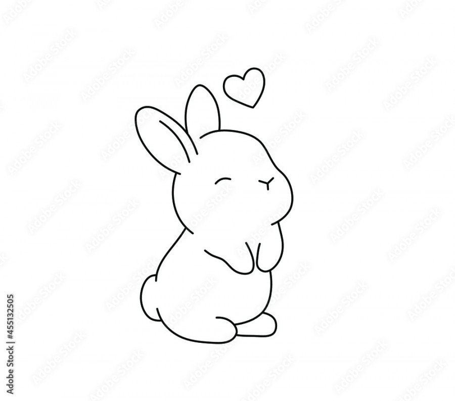 Vector isolated cute cartoon small rabbit in love contour line