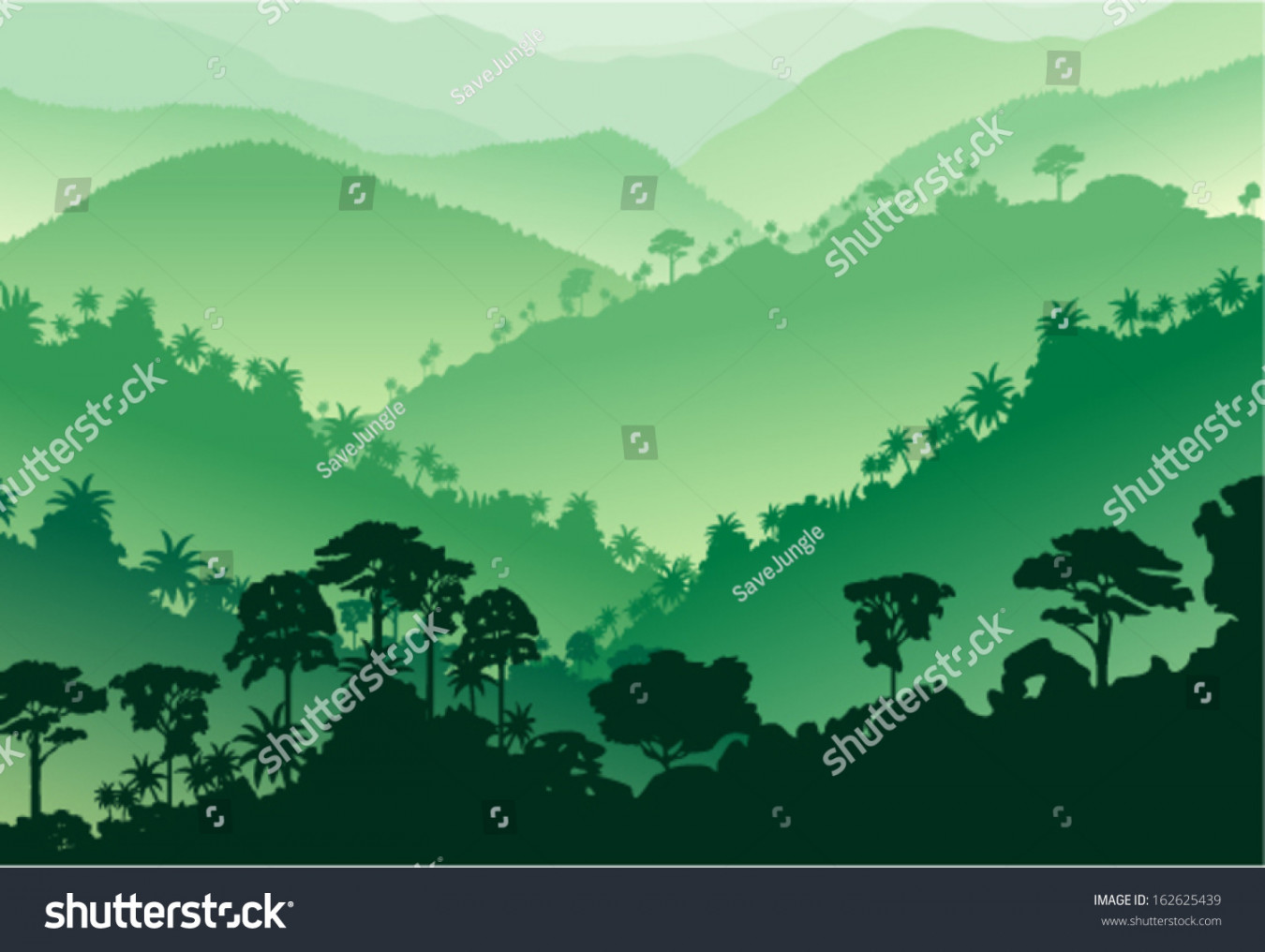 Vector Tropical Rainforest Jungle Mountains Stock Vector (Royalty