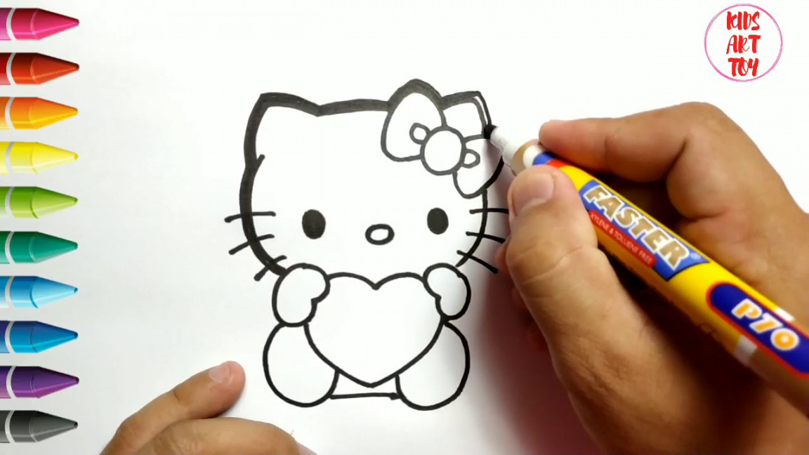 very easy , how to draw cute Hello Kitty doll / drawing and coloring for  kids, toddlers