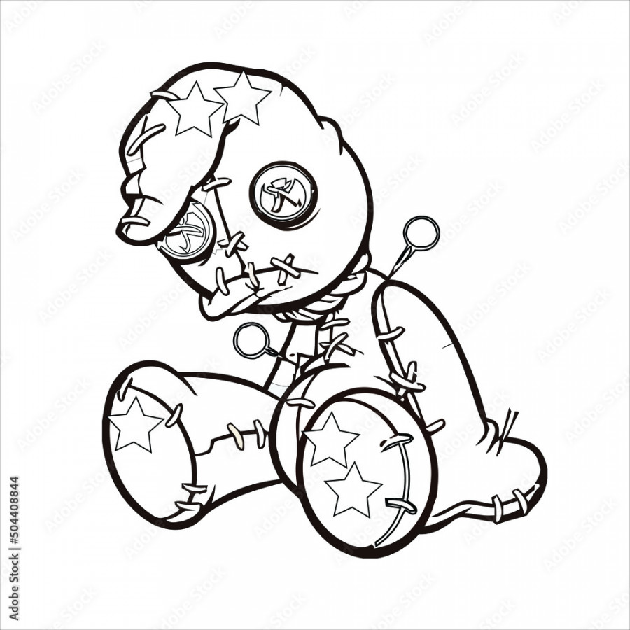 Voodoo doll teddy bear coloring page Voodoo vector illustration