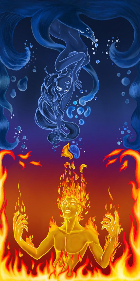 Water and Fire  Twin flame art, Flame art, Fire art