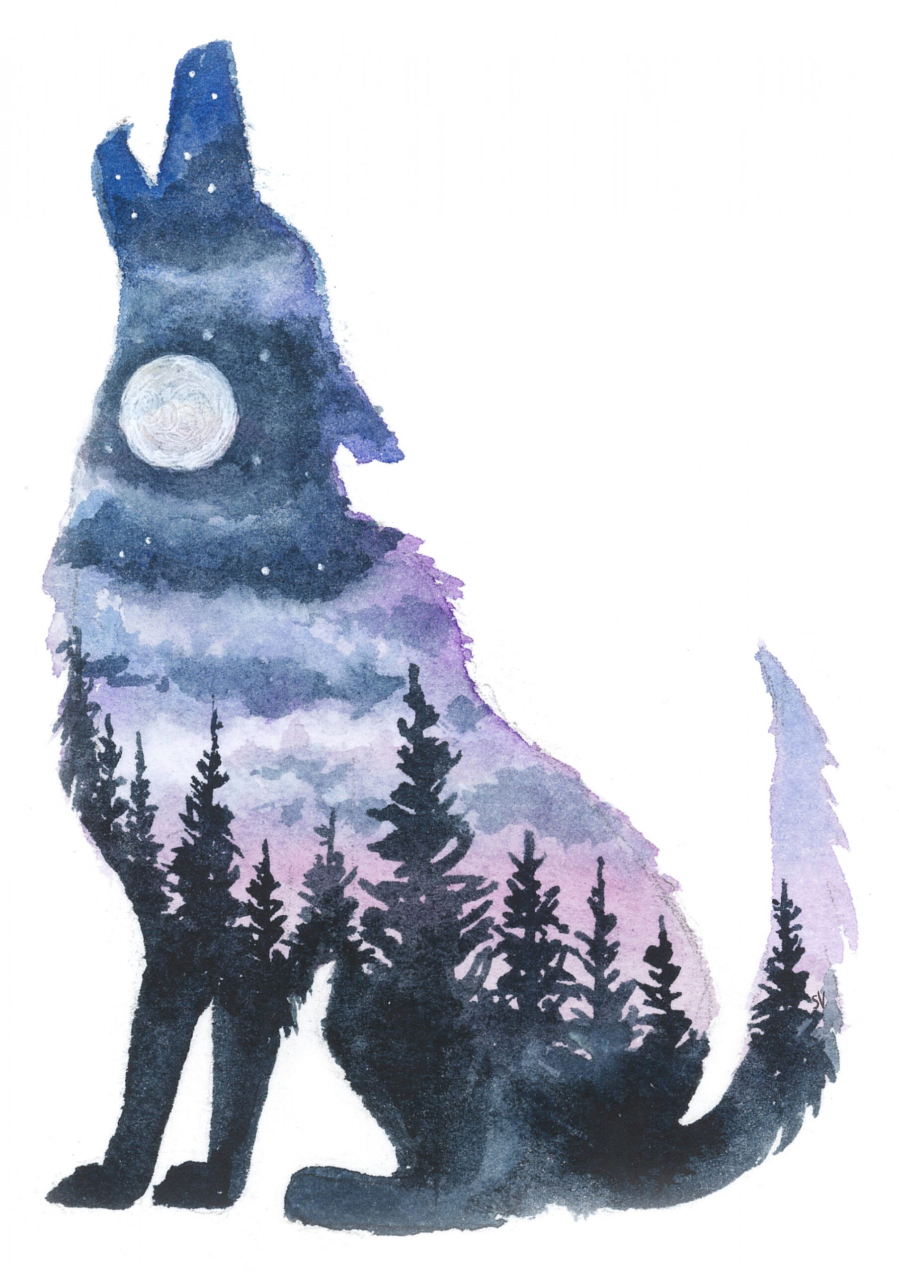 Watercolor Wolf Silhouette Print