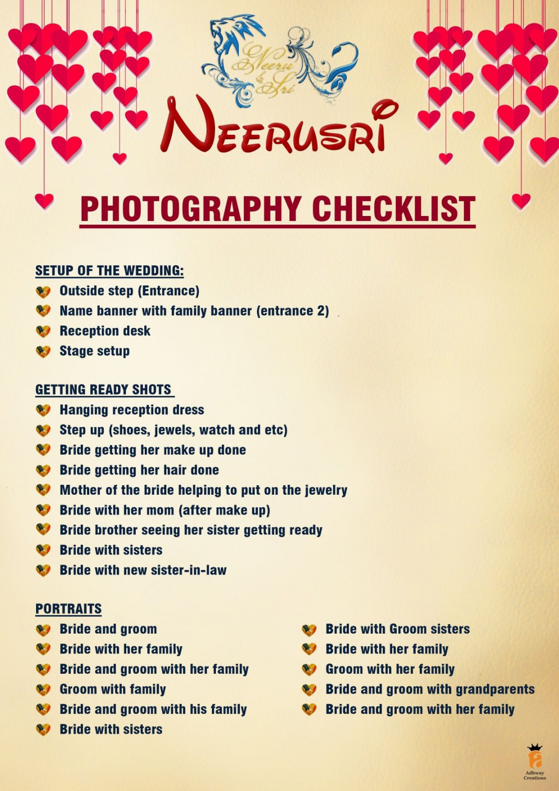 Wedding Photography checklist #NeeruSri  Indian wedding planning