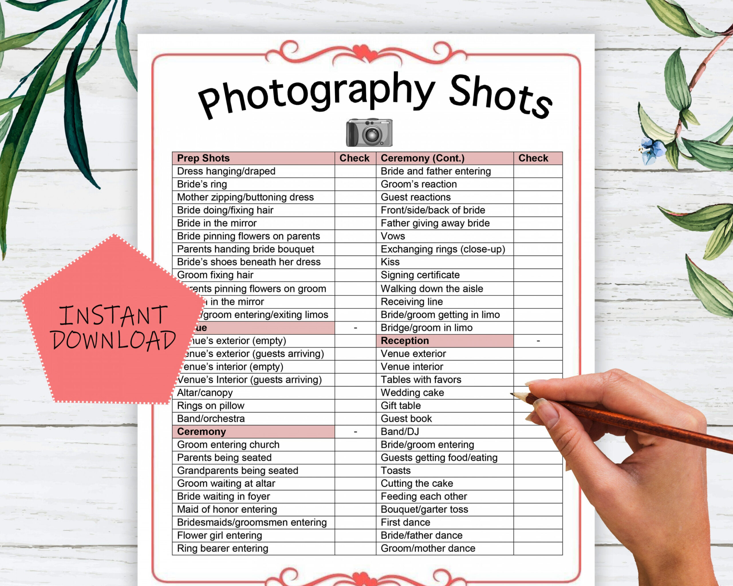 Wedding Photography Checklist Template Wedding Photographer - Etsy UK