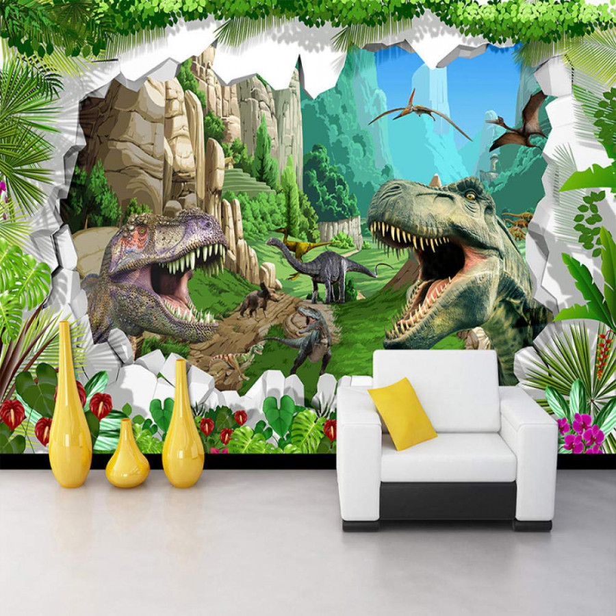 YCRY - Wallpaper D Cartoon Dinosaur Forest Landscape Children