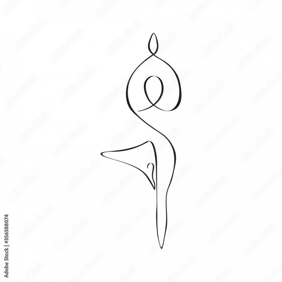 Yoga tree pose one line drawing