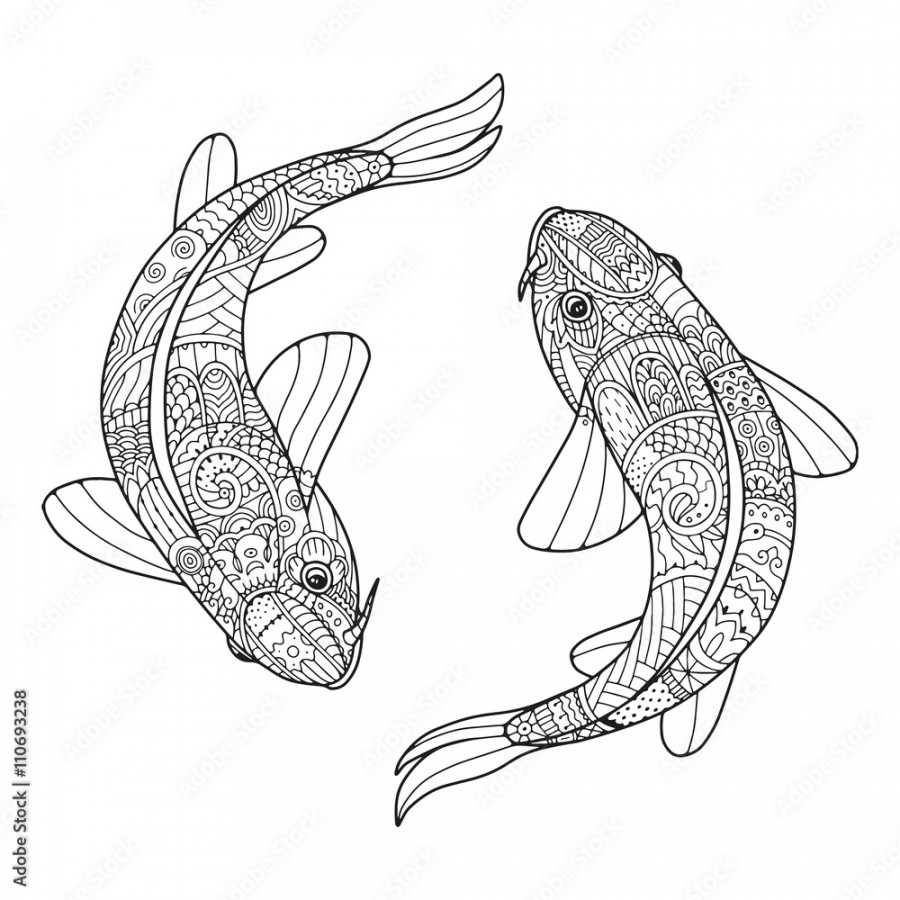 Zentangle stylized couple of fish. Two koi carps