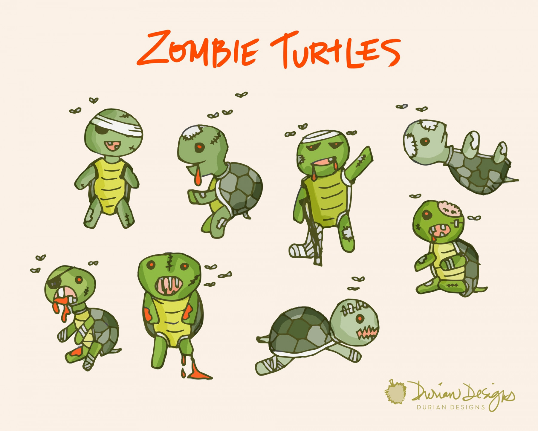 Zombie Turtles Clipart Commercial Use Hand Drawn Reptile Clip - Etsy