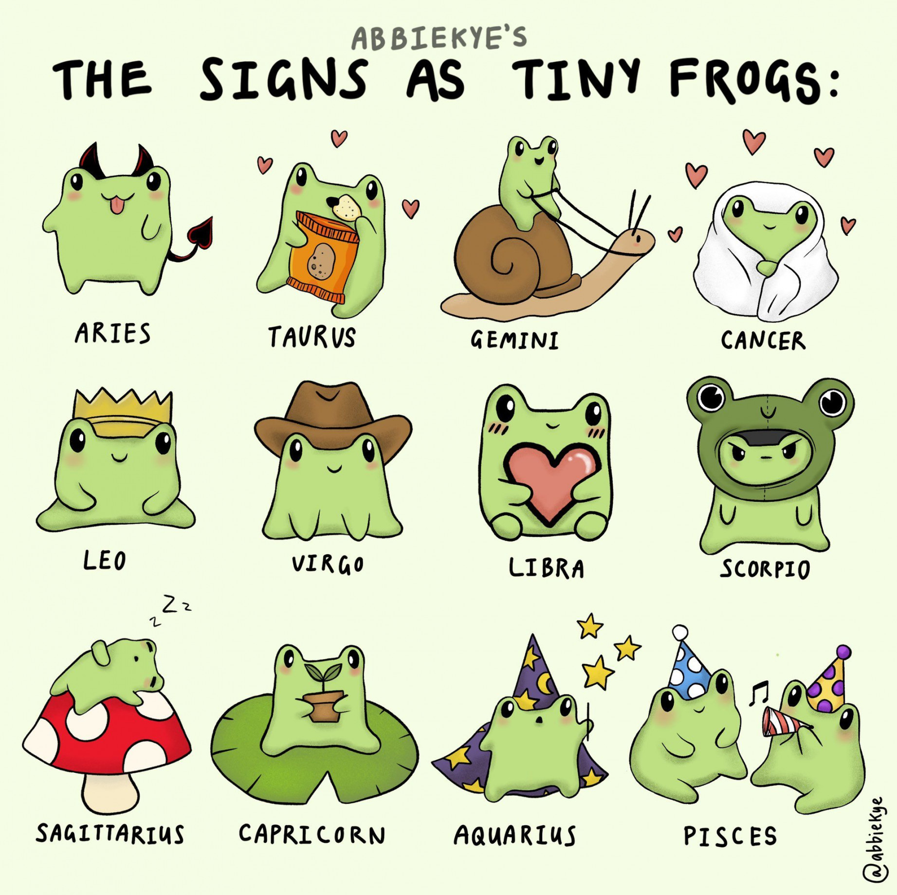 Abbie on Twitter  Zodiac signs funny, Zodiac signs, Frog art