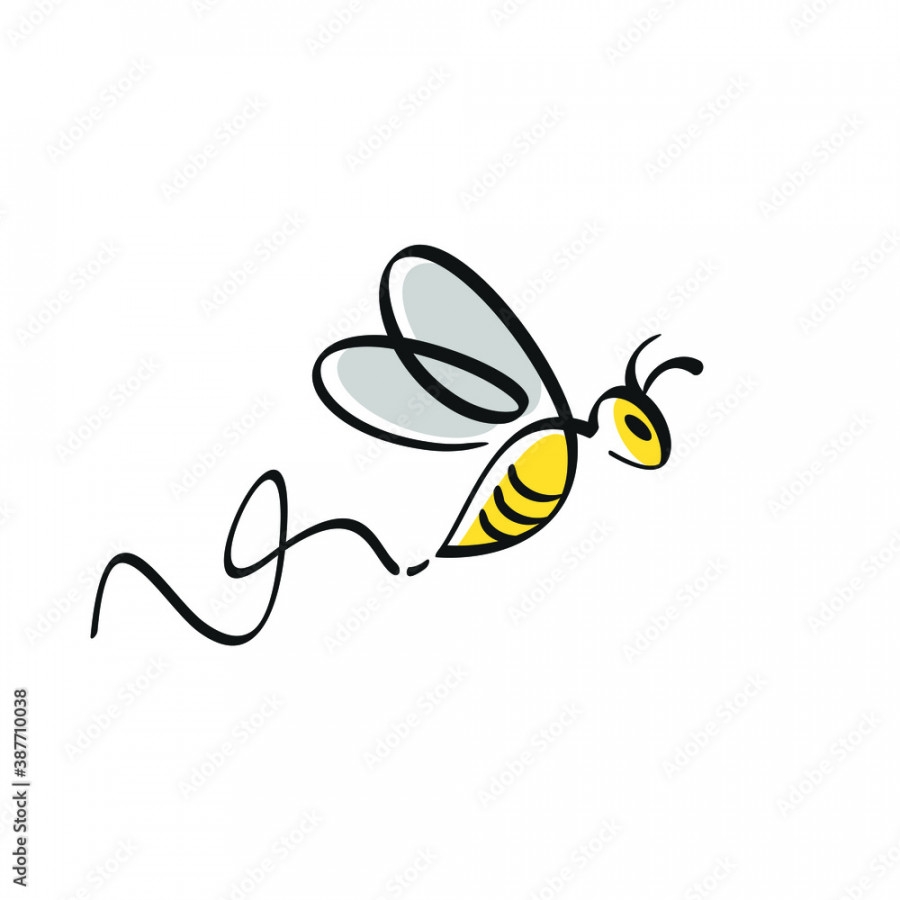 Abstract continuous line drawing flying bee icon vector Stock
