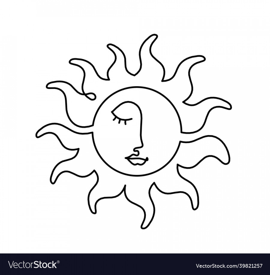 Abstract sun-face as line drawing on white Vector Image