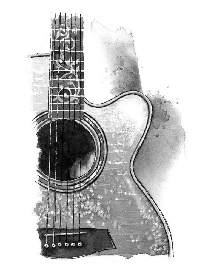 Acoustic Guitar  Guitar drawing, Guitar illustration, Pencil