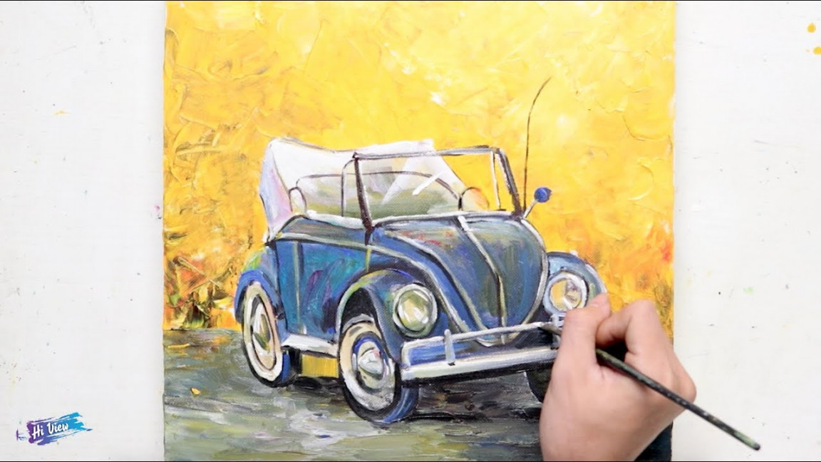 Acrylic Painting Tutorial  How to Draw a Car  Easy Cars Drawing  Hi View  - #