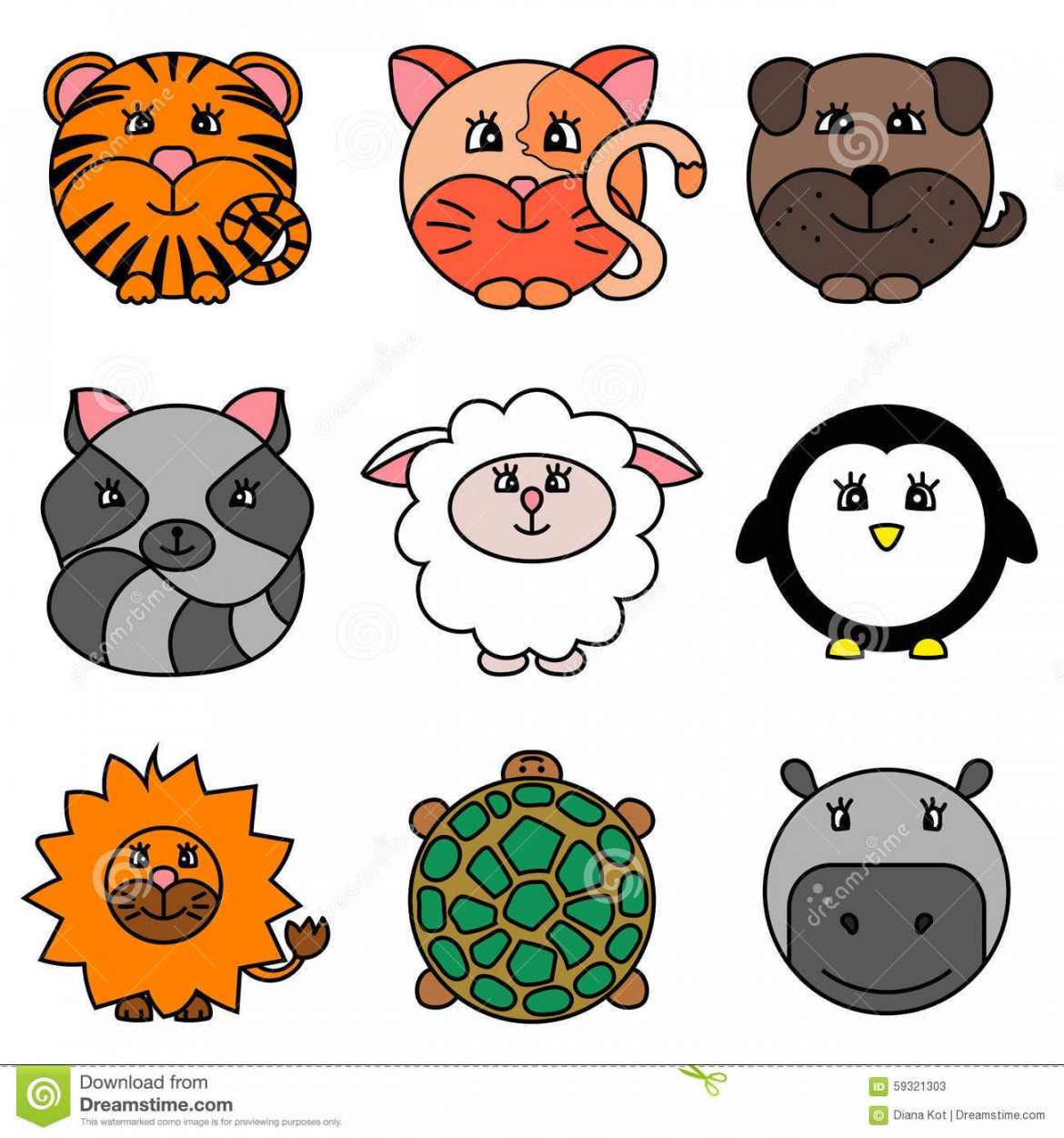 Adorable collection of cartoon circle animals