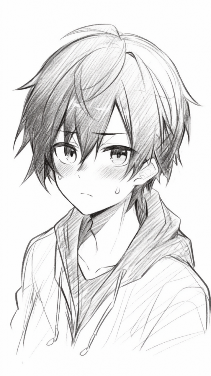 Anime sketch  pencil drawing  anime boy  shy boy  timid boy