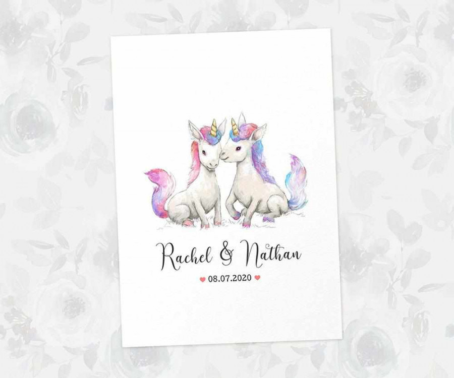 Anniversary Personalised Wedding Name Gift Animal Prints Unicorn Wall Art  Custom UK