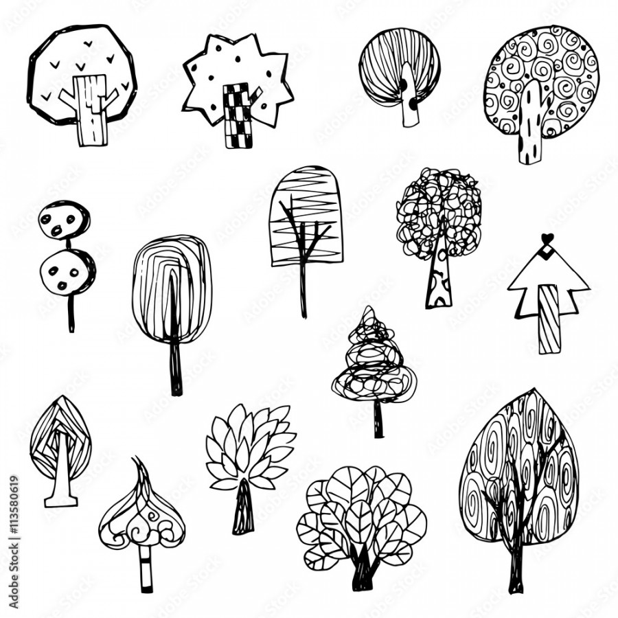 Art of tree vector from free hand drawing design on white