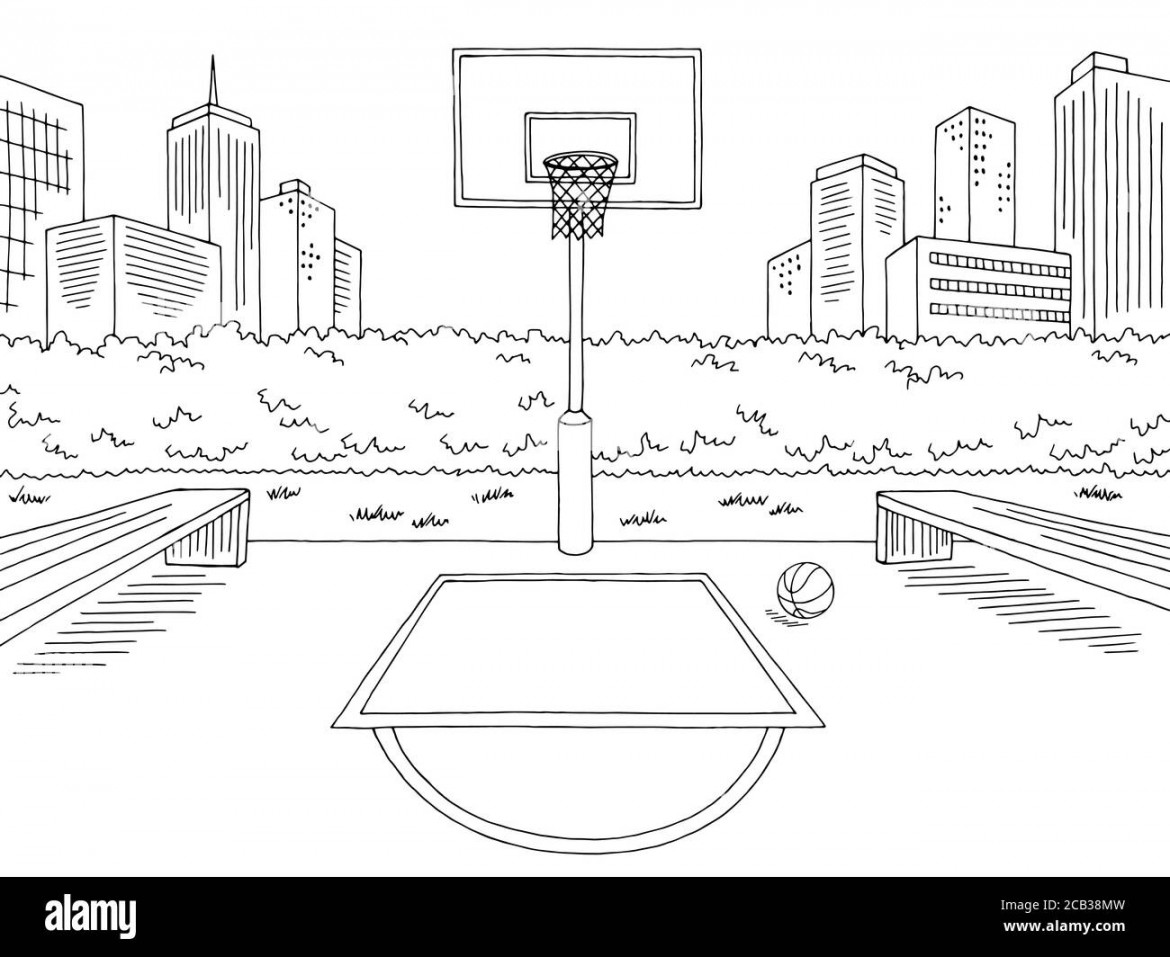 Basketball court street sport graphic black white city landscape