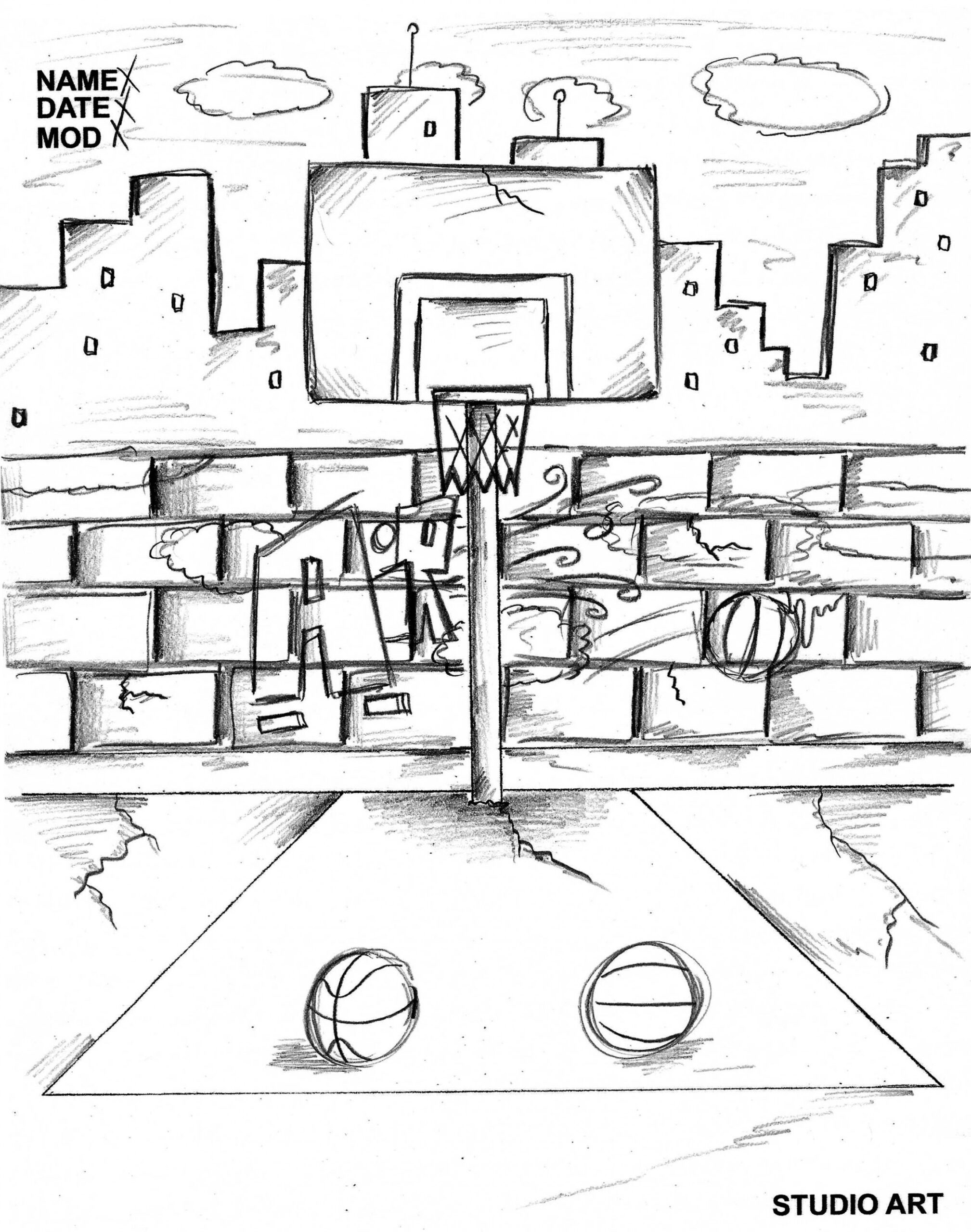 basketball landscape ( day ws)  Art lessons, High school art
