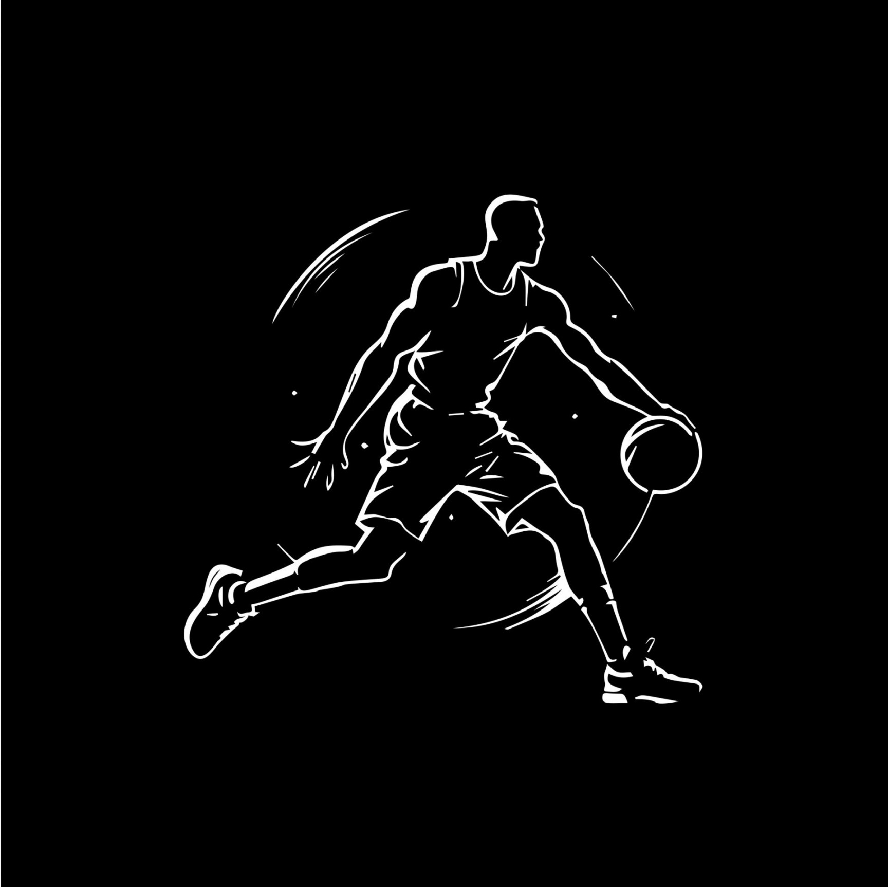 Basketball player white emblem, dribbling with ball, action player