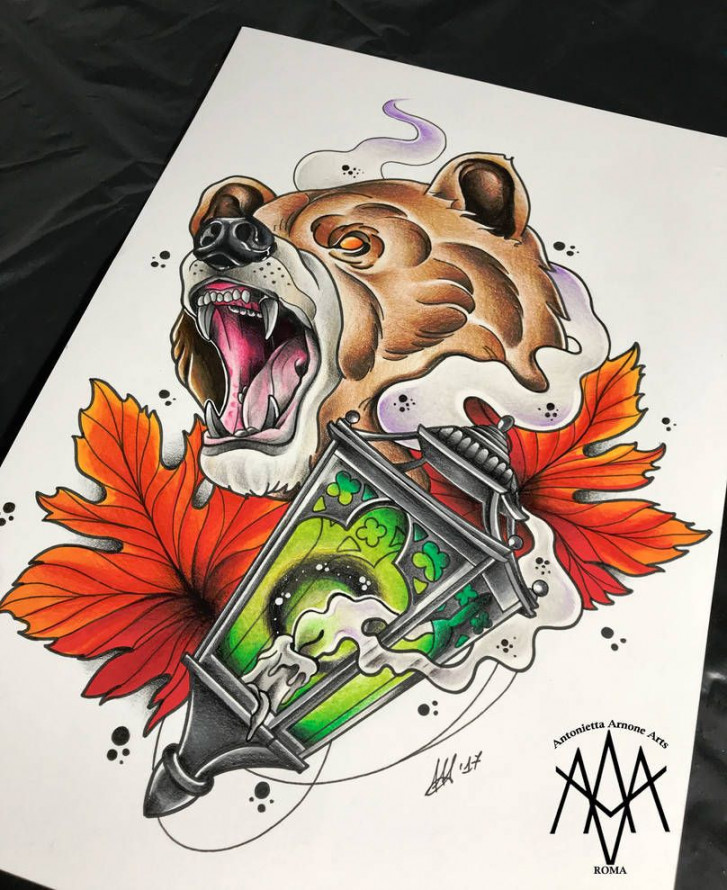 Bear neotraditional tattoo by AntoniettaArnoneArts on DeviantArt