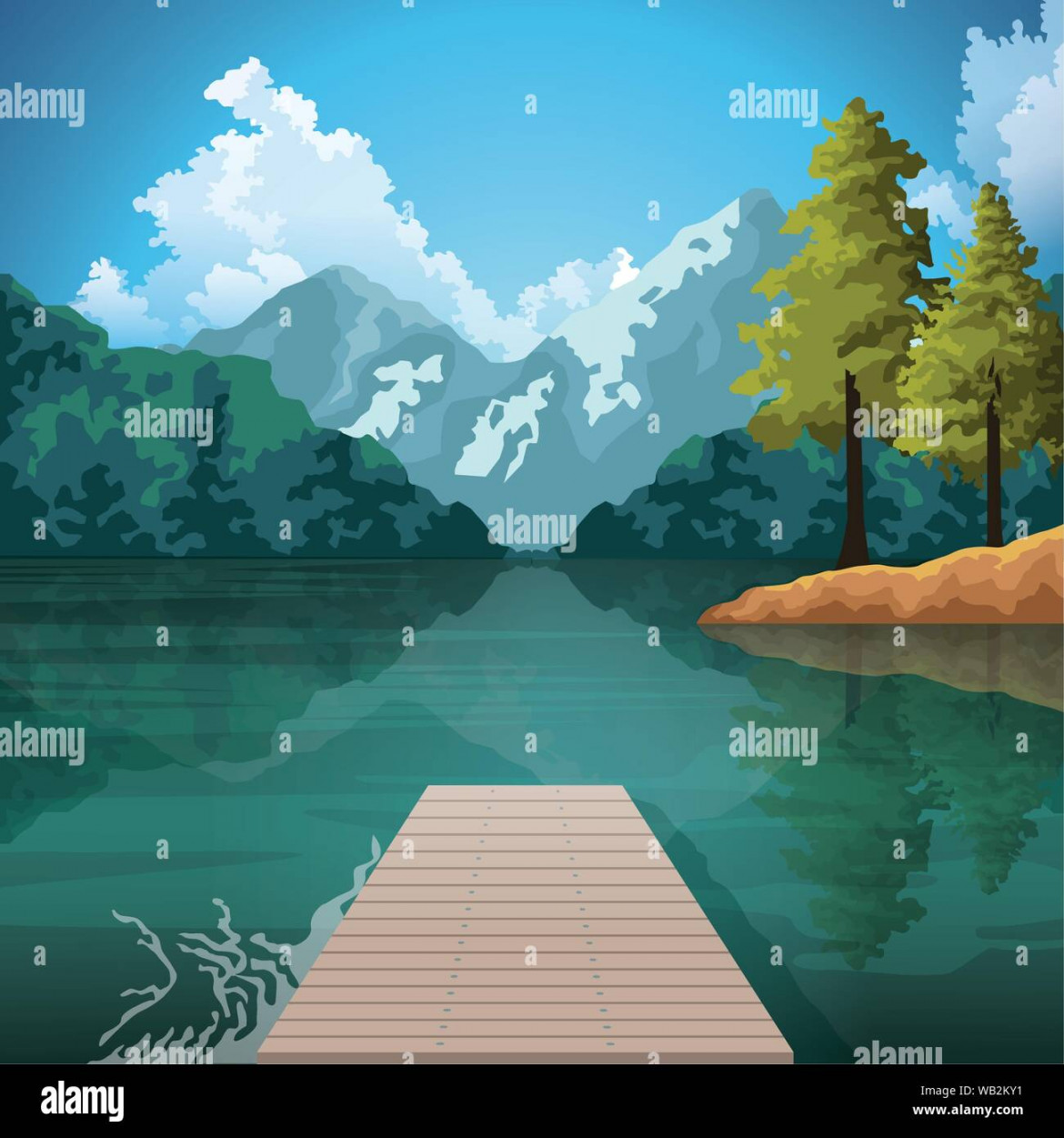 Beautiful nature landscape drawing scenery Stock Vector Image