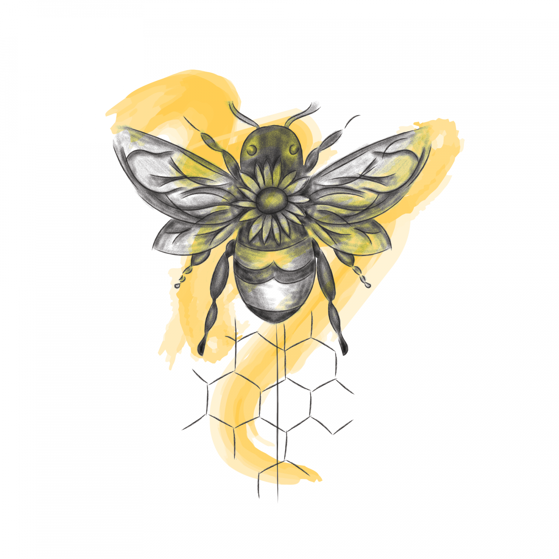 Bee #watercolour #yellow #bee #tattoo #dots #grey #colour #design