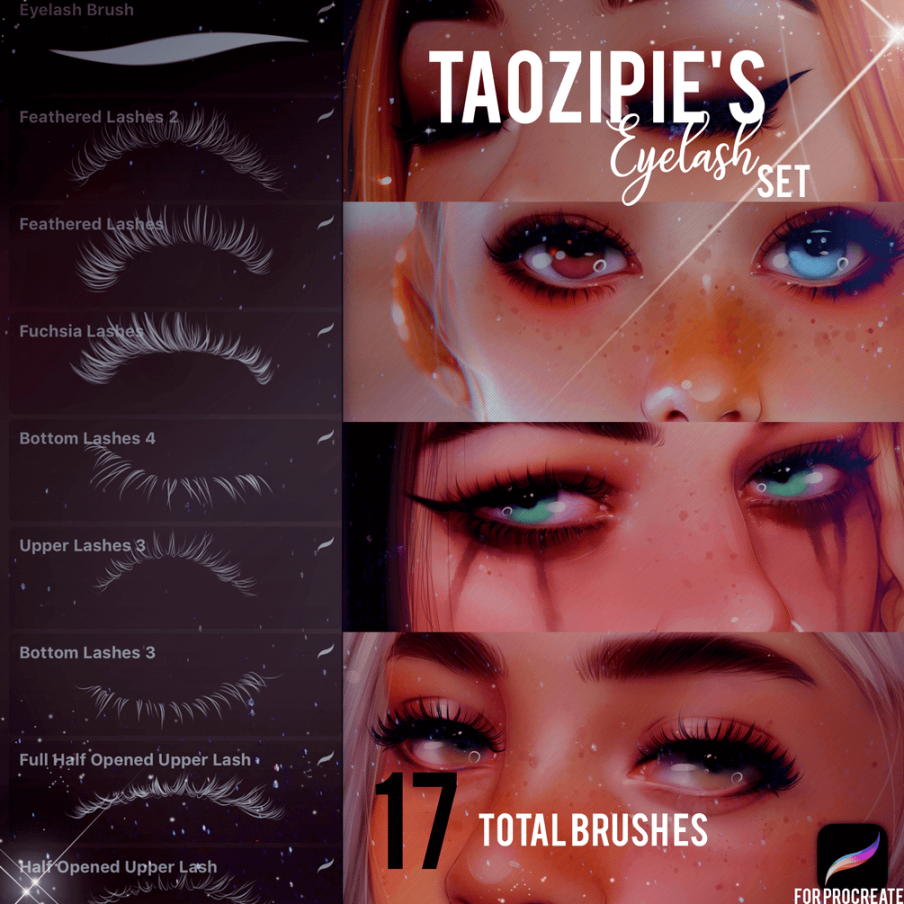 Big eyelashes brushset by Taozipie - Free Brushes for Procreate