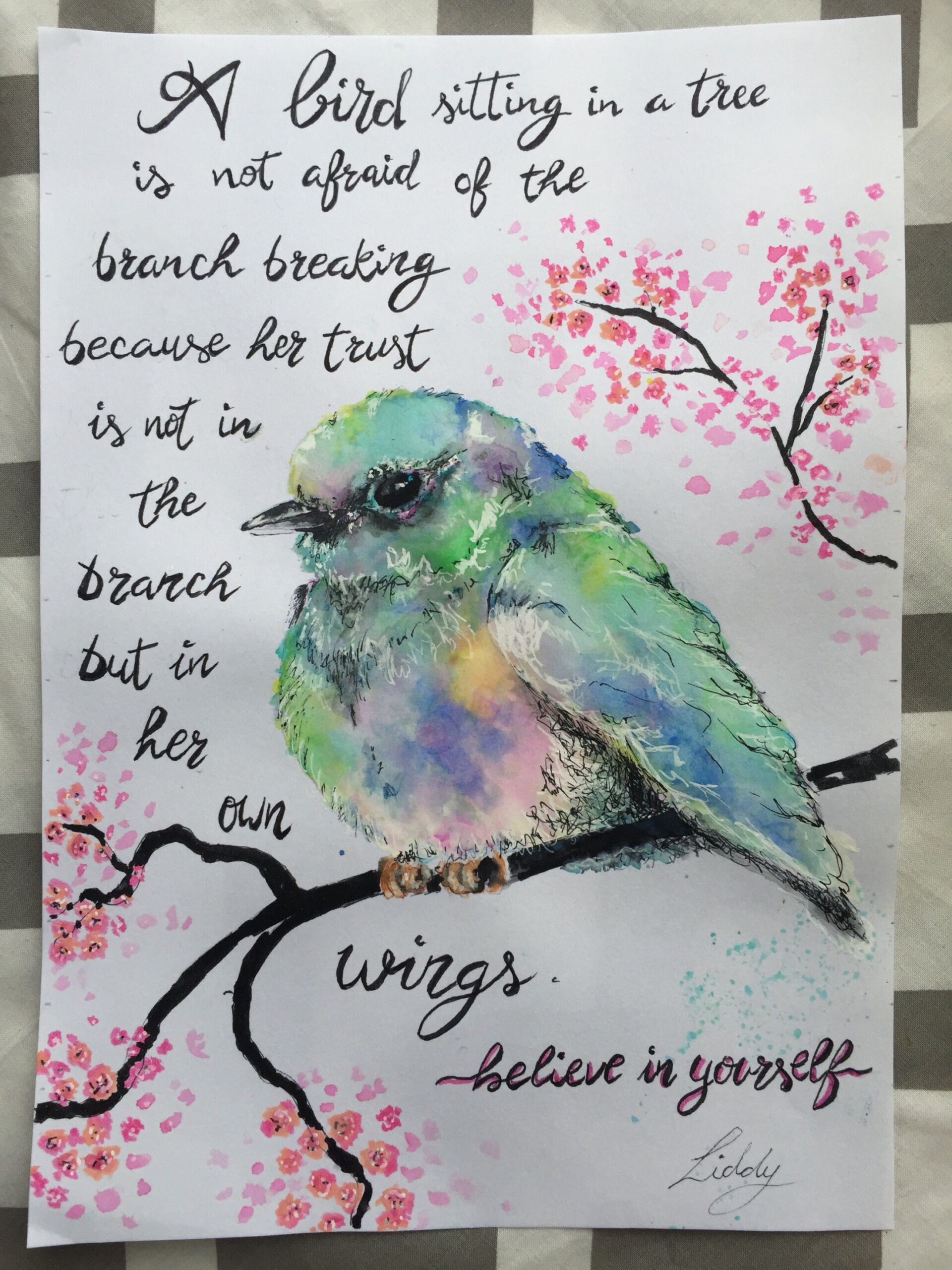 Bird watercolour and pen painting Believe in yourself
