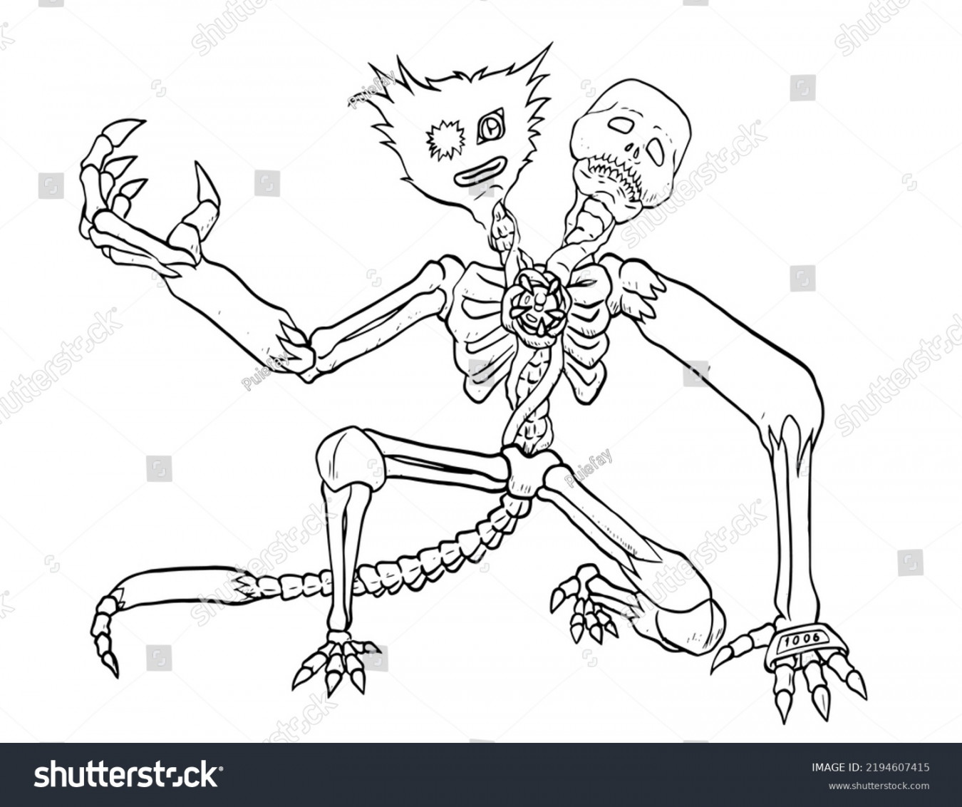 Black White Hand Draw Skeleton Monster Stock Illustration