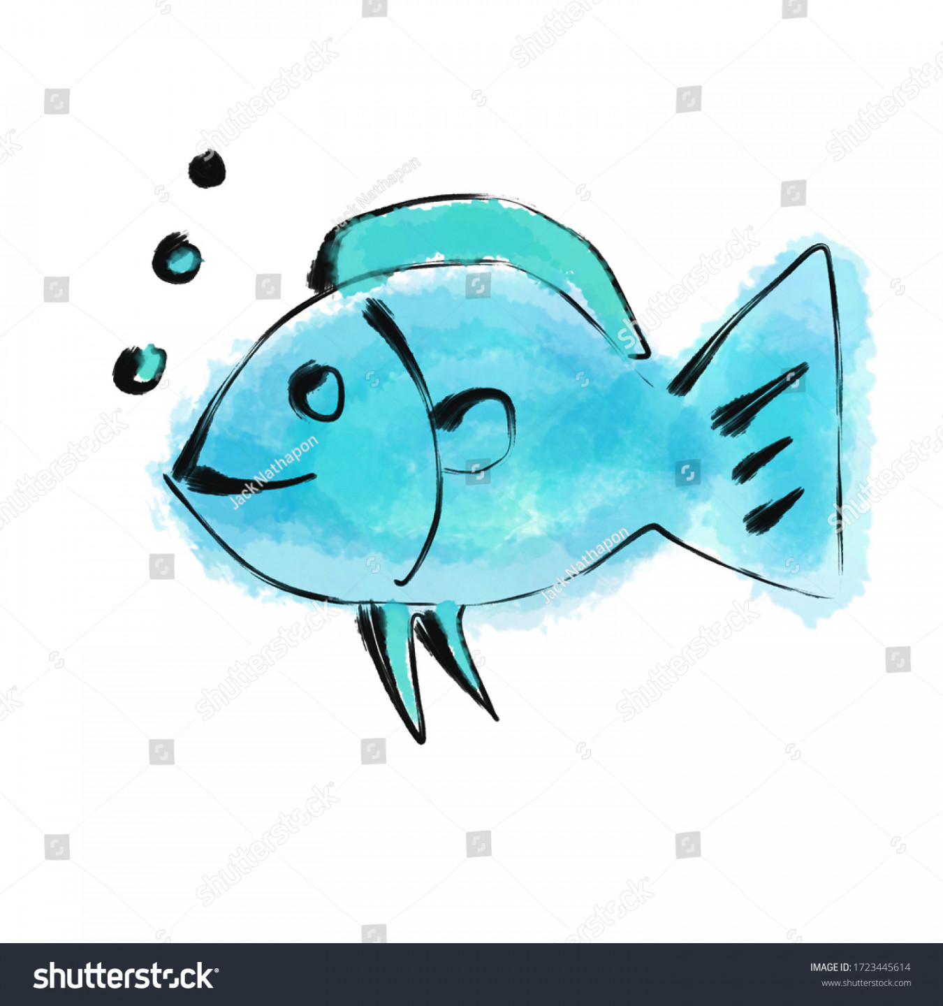 Blue Fish Hand Drawing Blue Color Stock Illustration