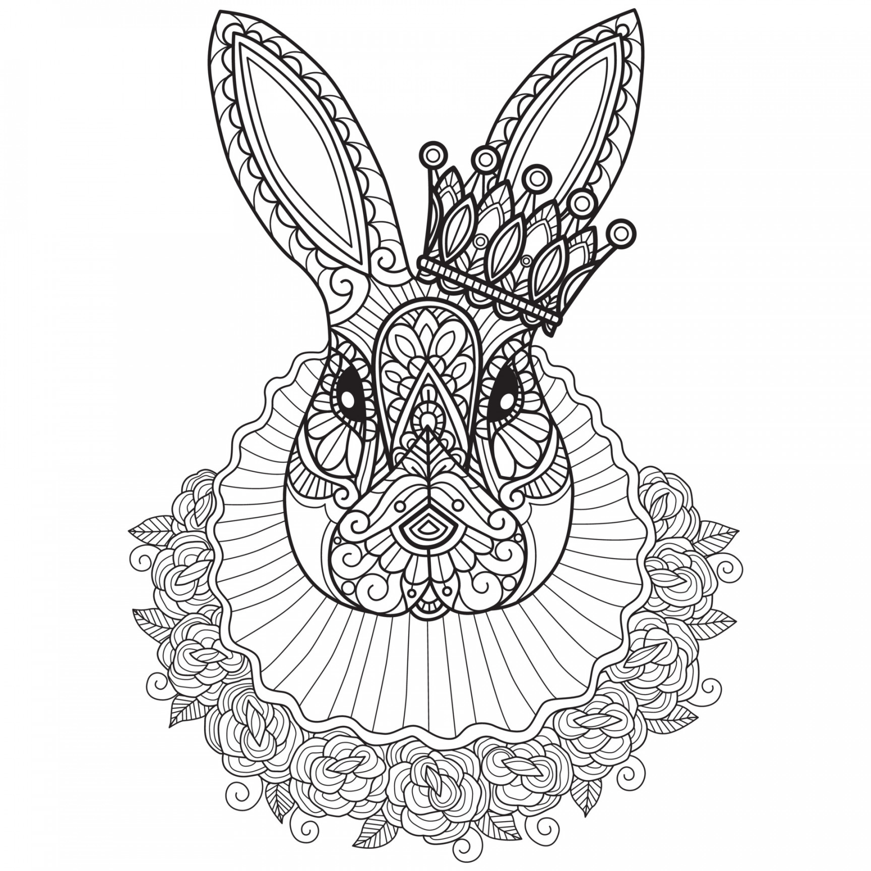 Bunny queen hand drawn for adult coloring book  Vector Art