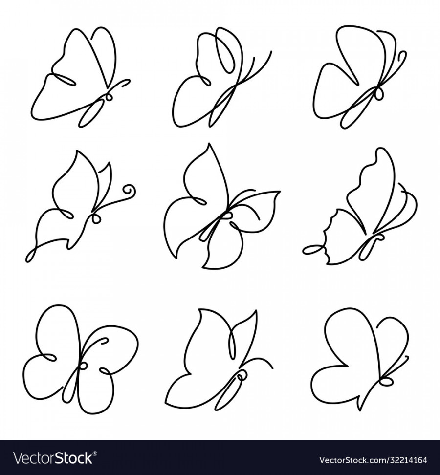 Butterfly continuous line drawing set Royalty Free Vector