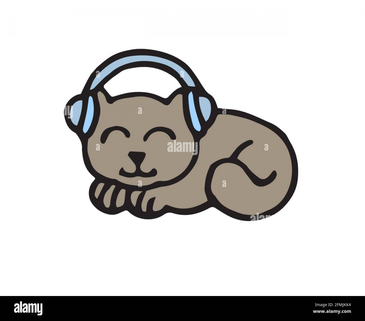 Cheerful funny cat. illustration. Listening to music