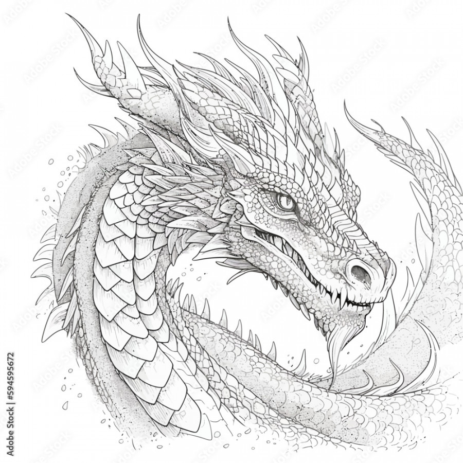 Chinese Dragon black and white drawing design d illustration