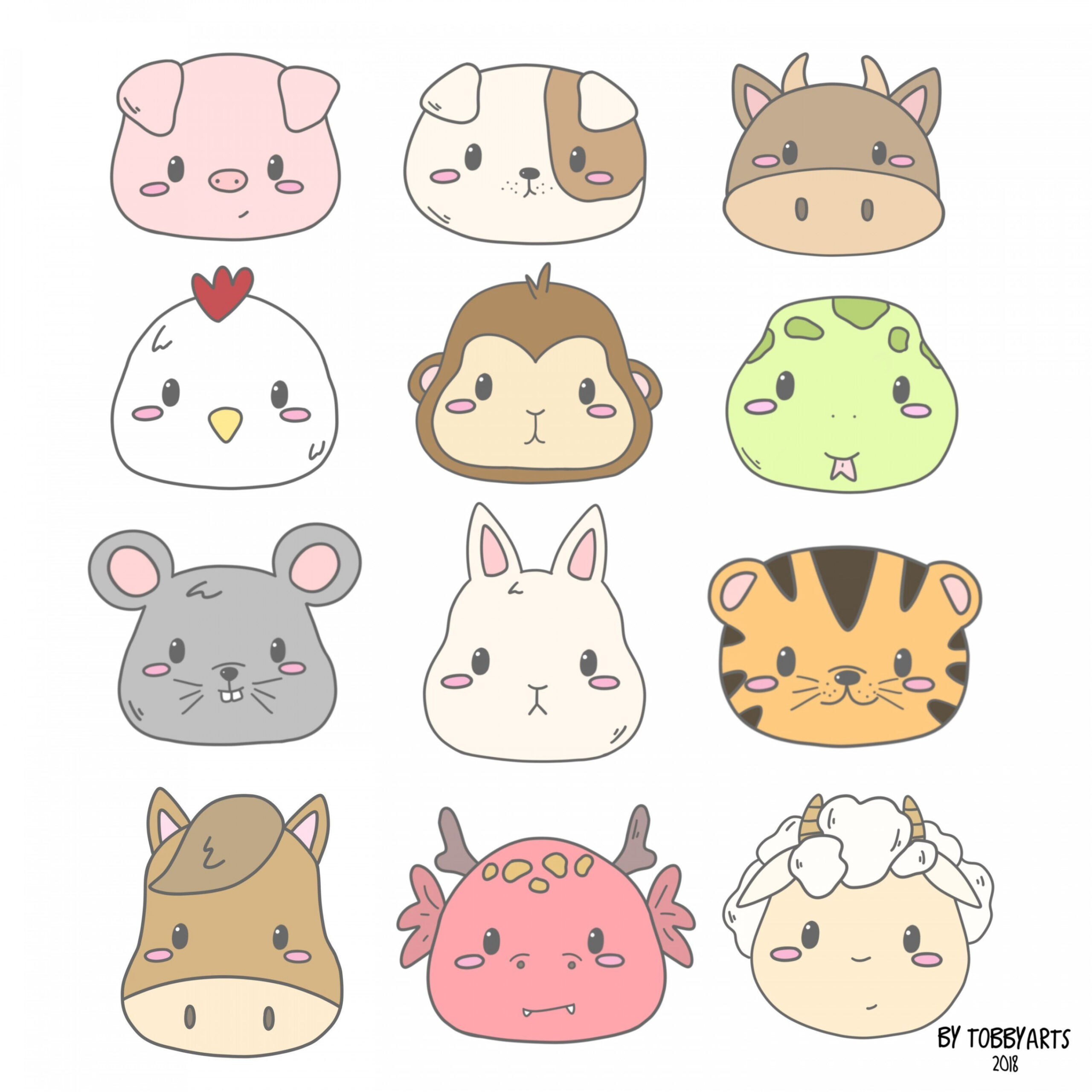 Chinese zodiac animal clip art set signs new year cute  Chinese