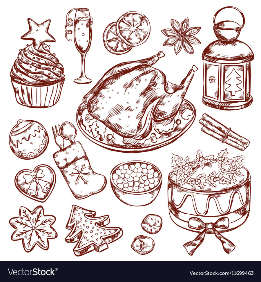 Christmas food menu sketch Royalty Free Vector Image