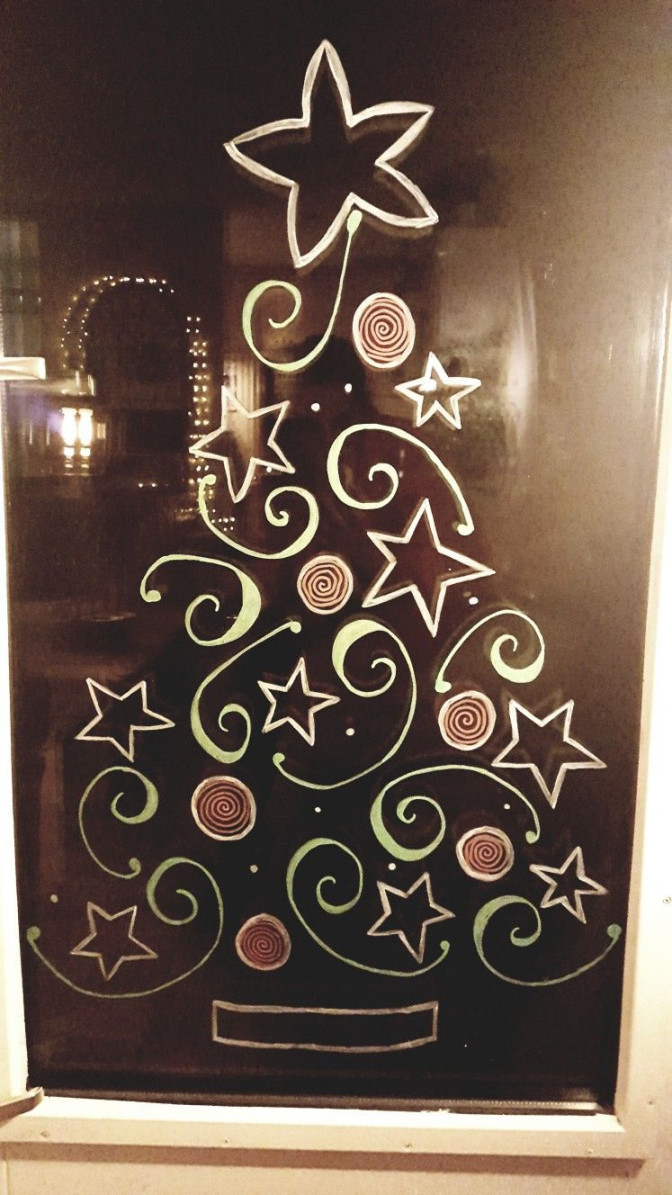 Christmas tree handlettering window painting  Christmas window