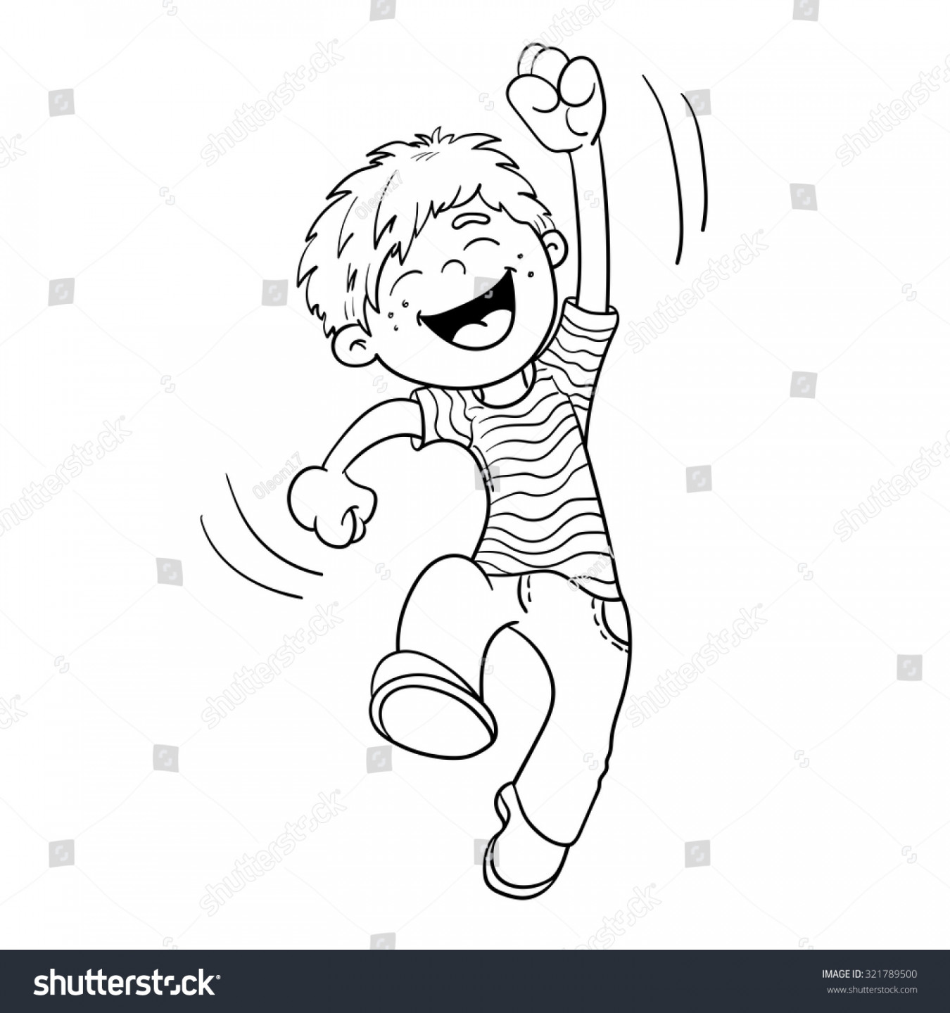 Coloring Page Outline Cartoon Jumping Boy Stock Vector (Royalty