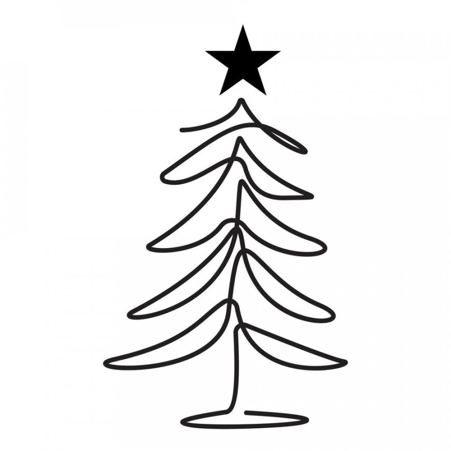 continuous single drawn one line christmas tree. Line art