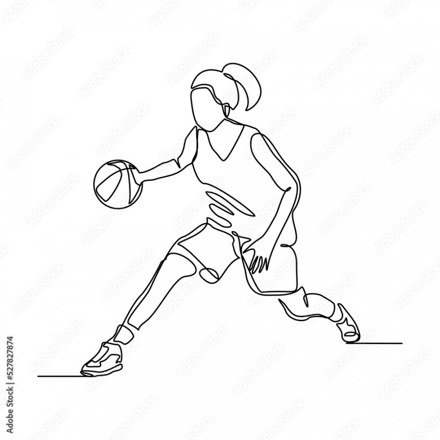 Continuous single one line drawing of basketball woman player