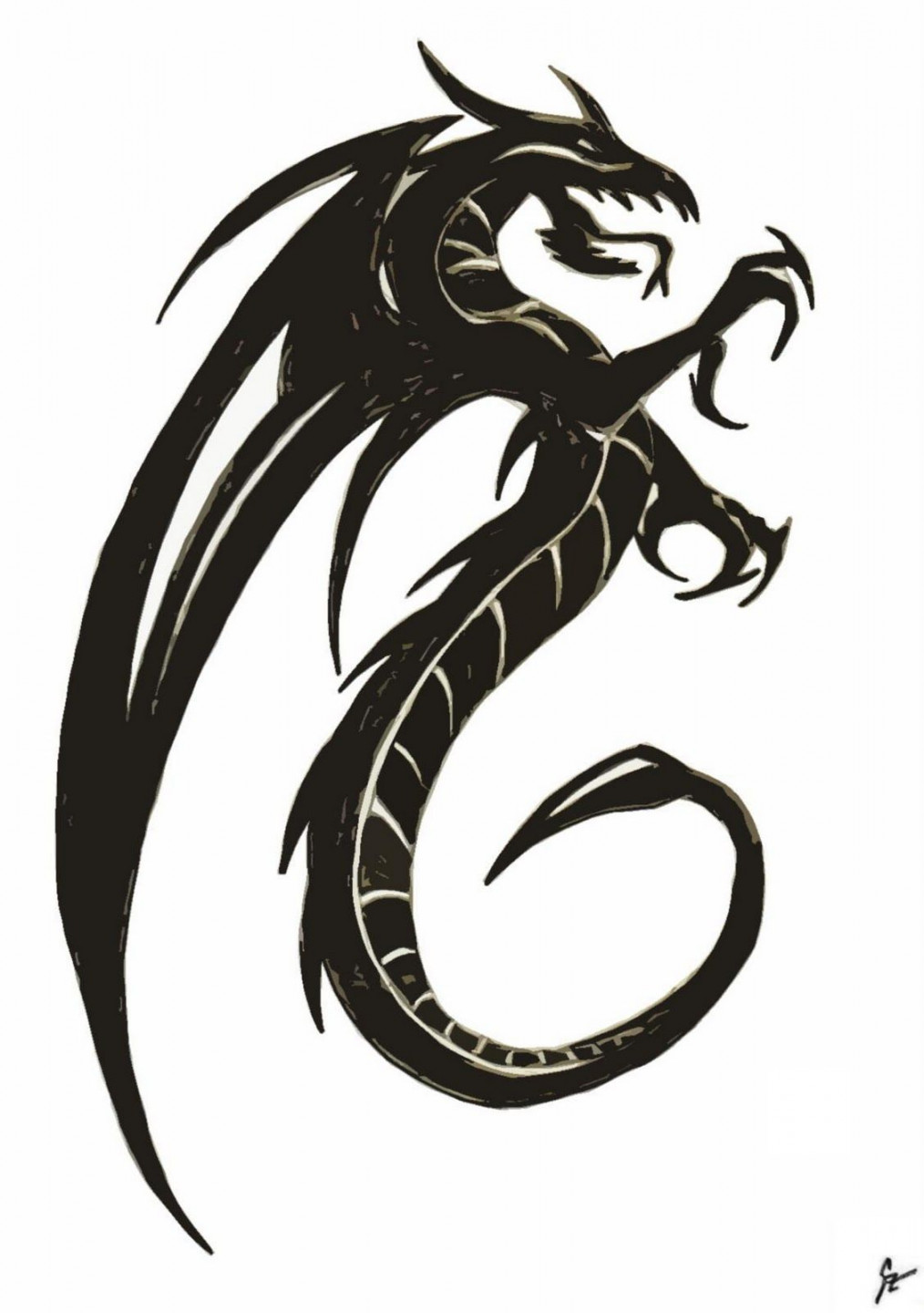 Cool dragon drawings, Easy dragon drawings, Black dragon tattoo